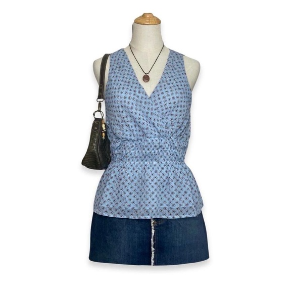 Miami Light Blue Floral Sleeveless Blouse Top S - Picture 1 of 3